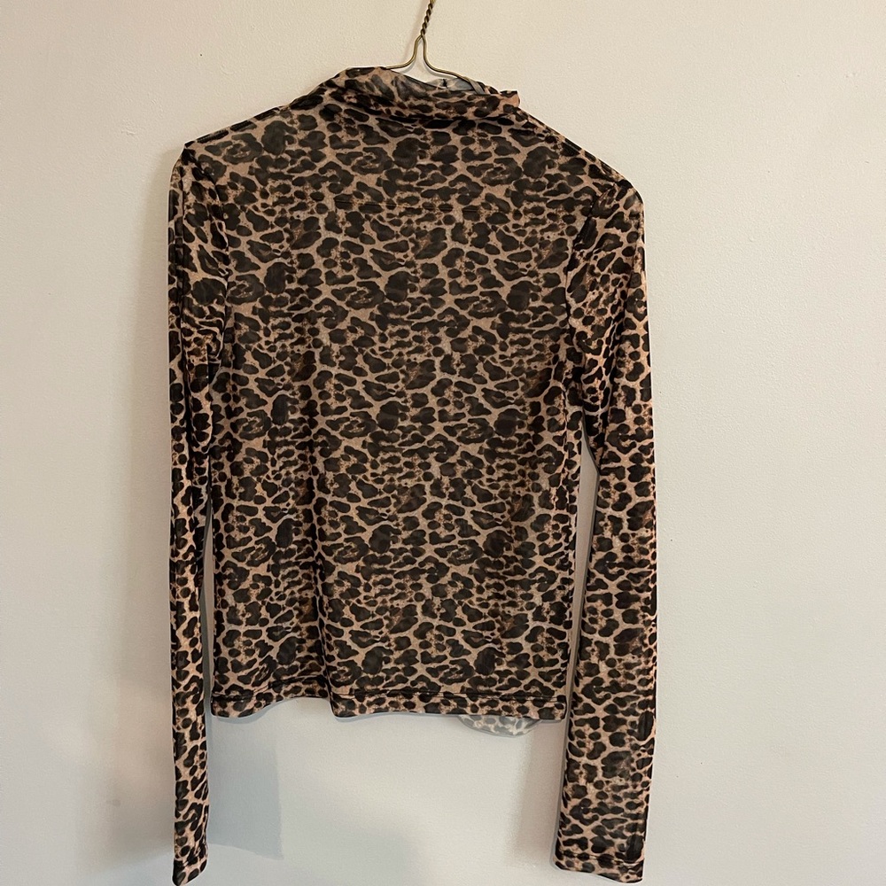 Sheer leopard print long sleeve shirt
